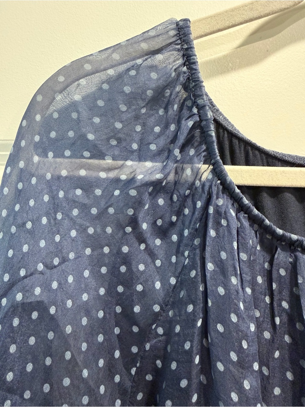 Viola Borhi Silk Navy Blue Polka Dot Sheer Blouse